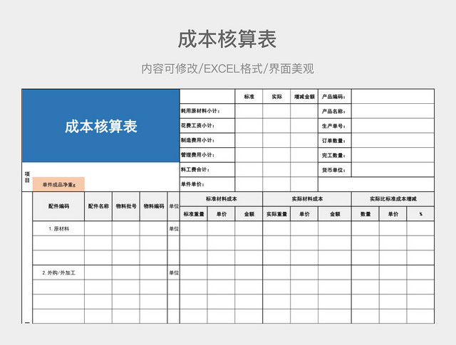 成本核算表