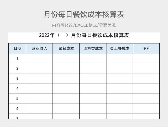 月份每日餐饮成本核算表