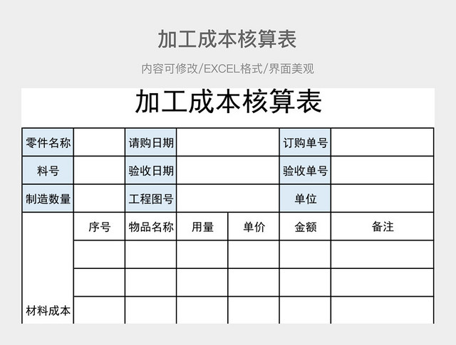 加工成本核算表