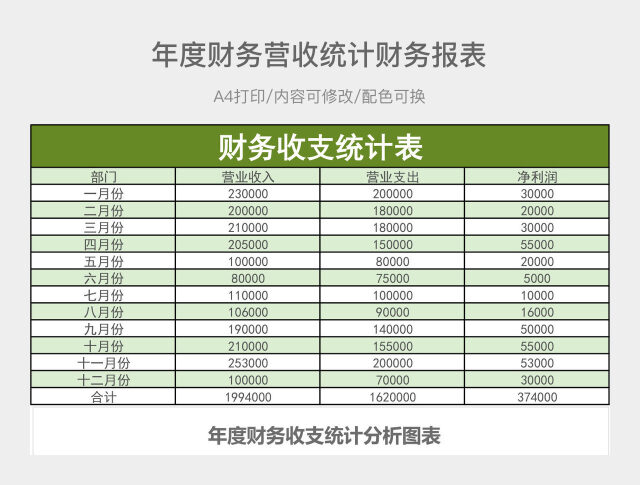 年度财务营收统计财务报表