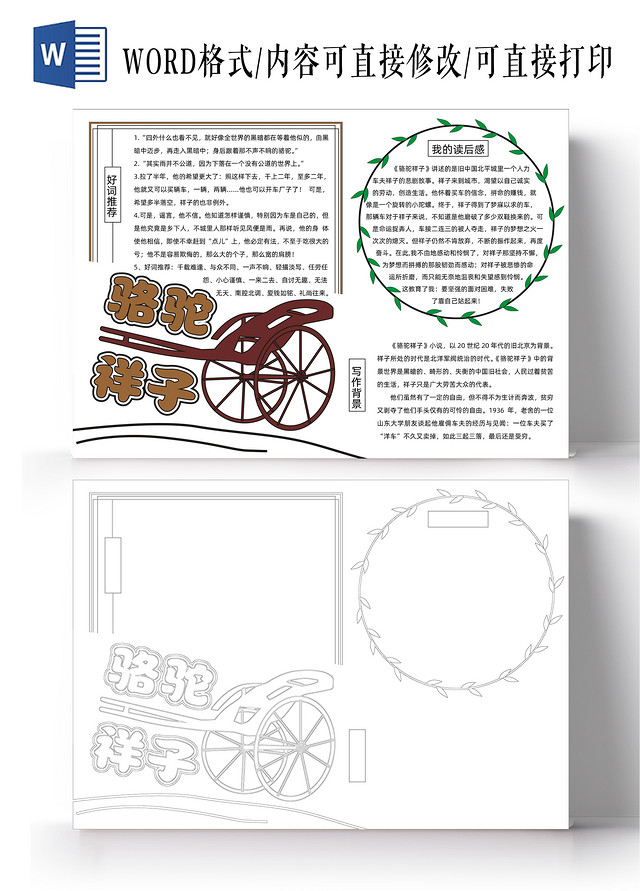 简约手绘骆驼祥子手抄报好书推荐